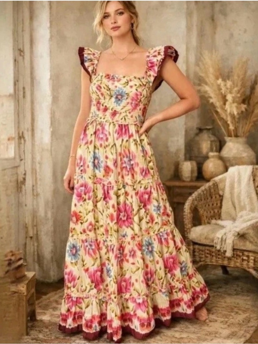 House of Harlow 1960 Floral Tiered Maxi Dress  Size XS